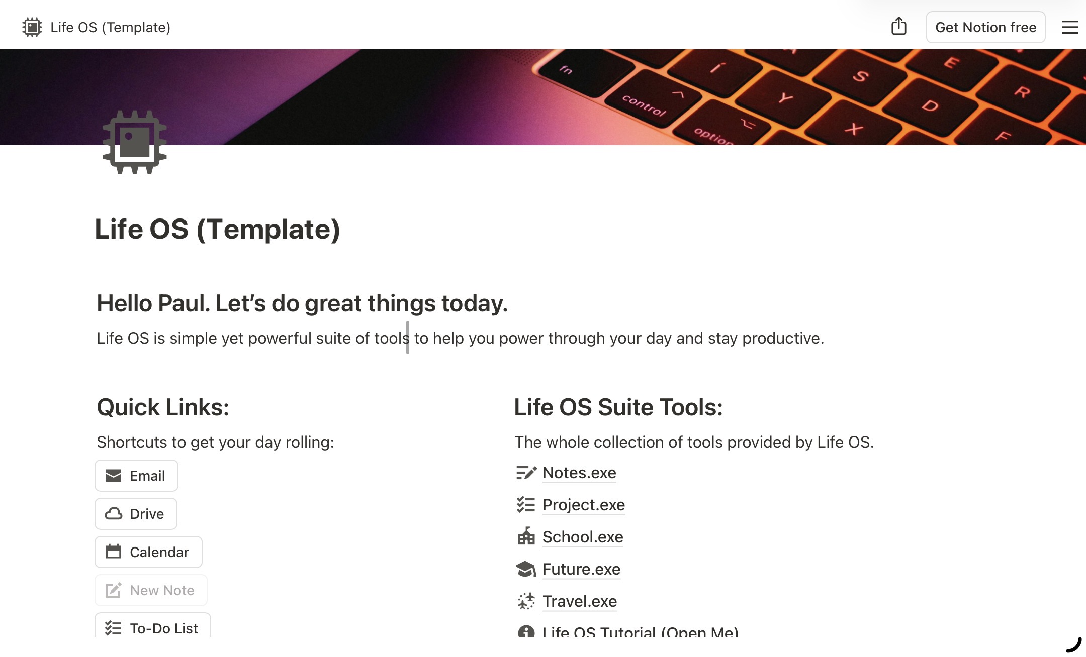 Life OS Notion Template Example 1